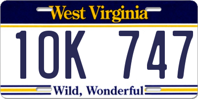 WV license plate 1OK747