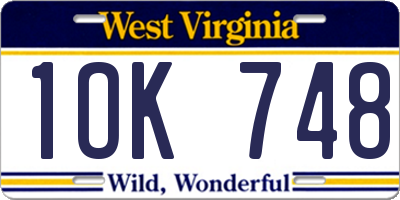 WV license plate 1OK748