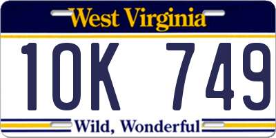 WV license plate 1OK749