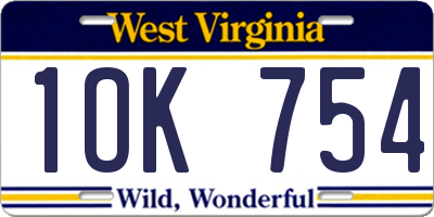 WV license plate 1OK754