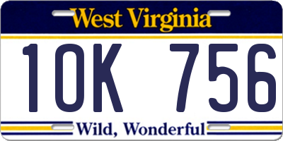 WV license plate 1OK756