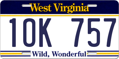 WV license plate 1OK757