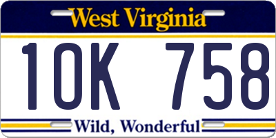 WV license plate 1OK758
