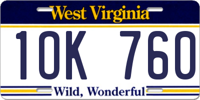 WV license plate 1OK760