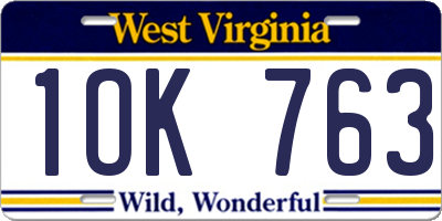 WV license plate 1OK763