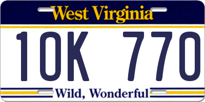 WV license plate 1OK770