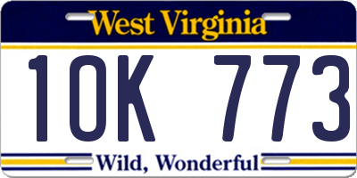 WV license plate 1OK773
