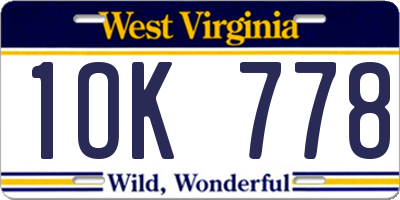 WV license plate 1OK778
