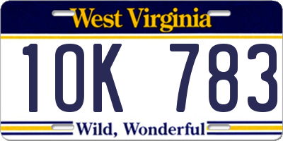 WV license plate 1OK783