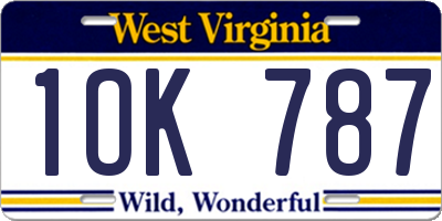 WV license plate 1OK787