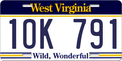WV license plate 1OK791