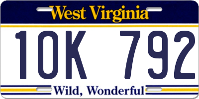 WV license plate 1OK792