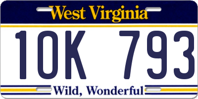 WV license plate 1OK793
