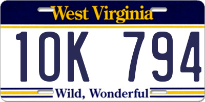 WV license plate 1OK794