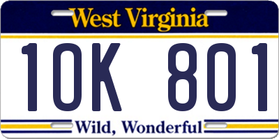 WV license plate 1OK801