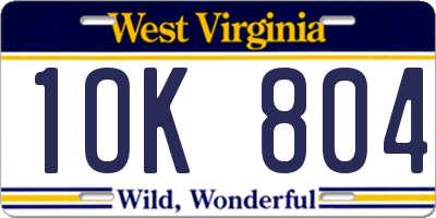 WV license plate 1OK804