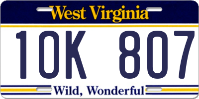 WV license plate 1OK807