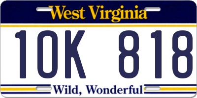 WV license plate 1OK818