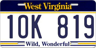 WV license plate 1OK819