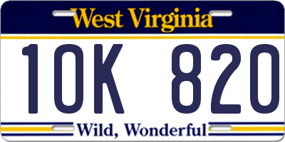 WV license plate 1OK820
