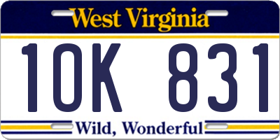 WV license plate 1OK831