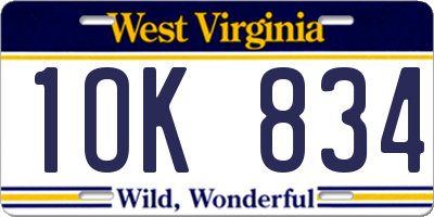 WV license plate 1OK834