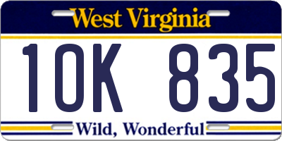 WV license plate 1OK835