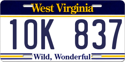 WV license plate 1OK837