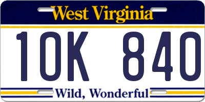 WV license plate 1OK840