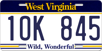 WV license plate 1OK845