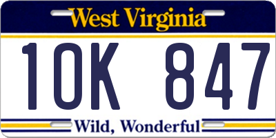 WV license plate 1OK847