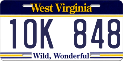 WV license plate 1OK848