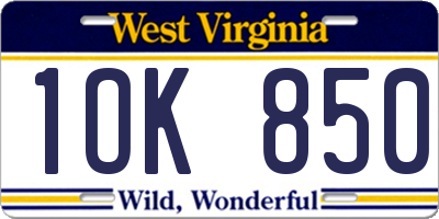 WV license plate 1OK850