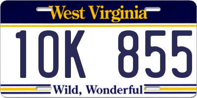 WV license plate 1OK855