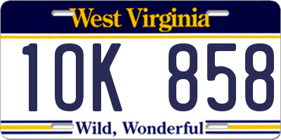 WV license plate 1OK858