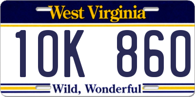 WV license plate 1OK860