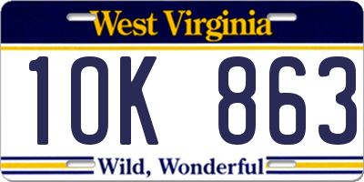 WV license plate 1OK863