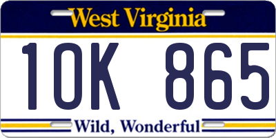 WV license plate 1OK865