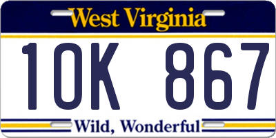 WV license plate 1OK867