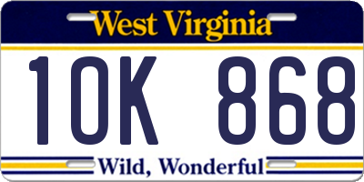 WV license plate 1OK868