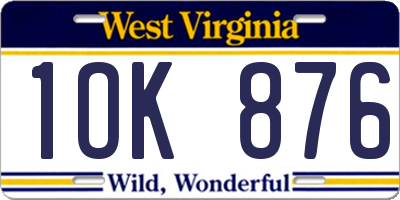 WV license plate 1OK876