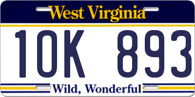WV license plate 1OK893