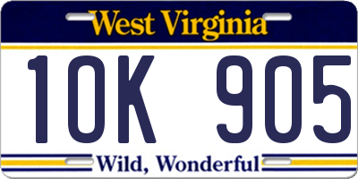 WV license plate 1OK905