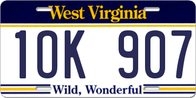 WV license plate 1OK907