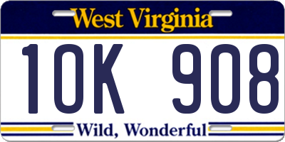 WV license plate 1OK908