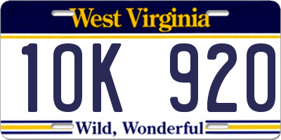 WV license plate 1OK920