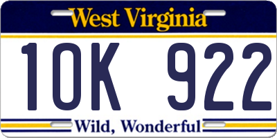 WV license plate 1OK922