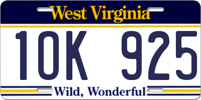 WV license plate 1OK925