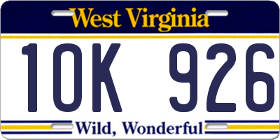 WV license plate 1OK926