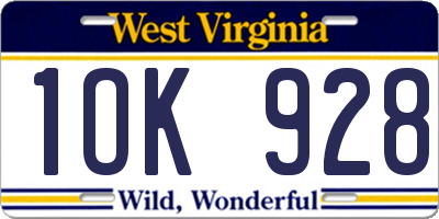 WV license plate 1OK928